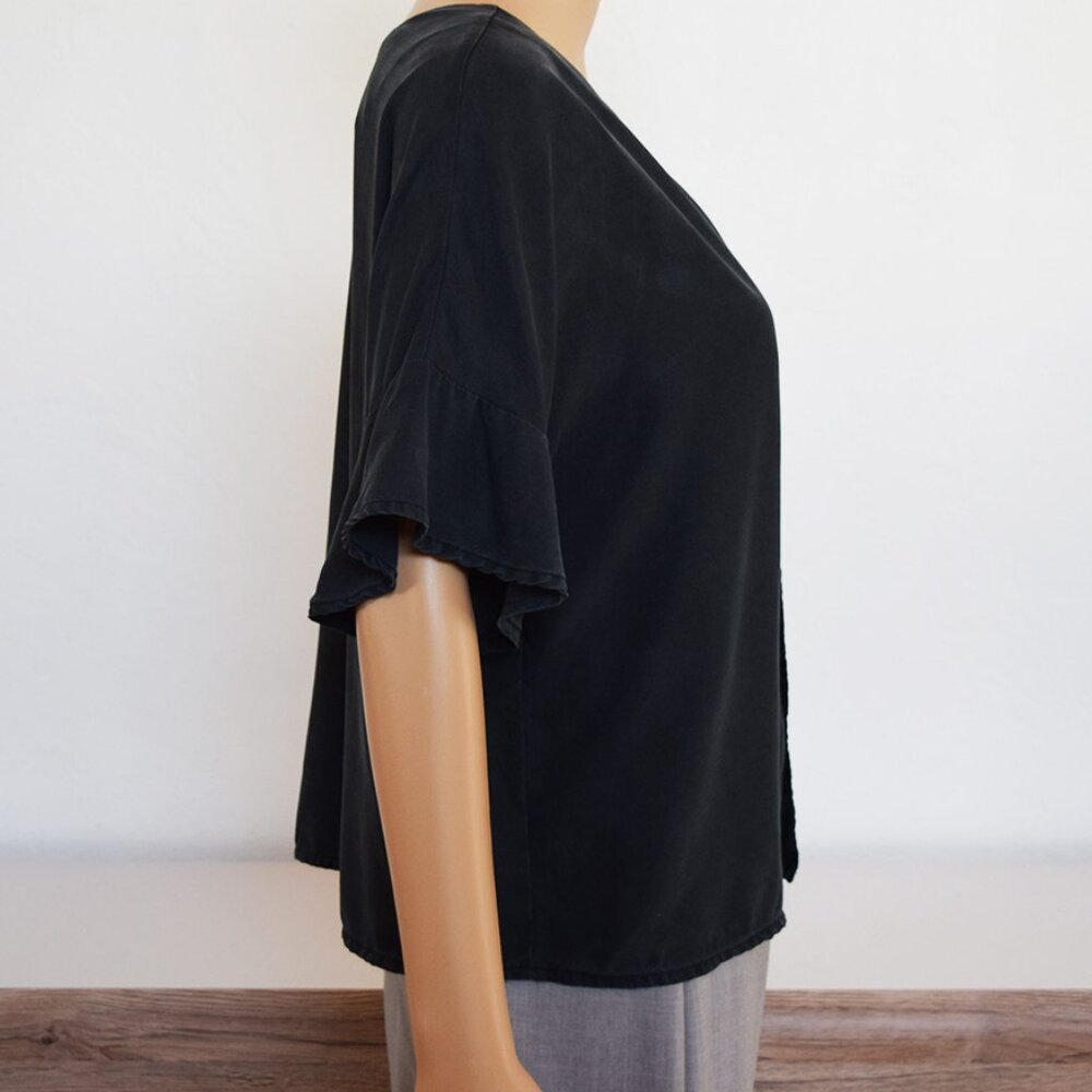 VETTA Romantic Capsule Flounce Sleeve Button-Up 100% Tencel Blouse - Picture 8 of 14